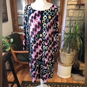 WHITE MARK SIZE 3X BLACK SILKY FEELING MULTICOLORED POLKA DOT DRESS GEOMETRIC